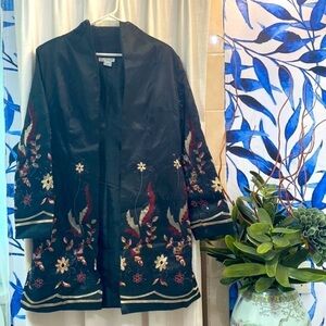 Women’s Grace Chuang Black Silk and Polyester Embroidered Jacket Size Small